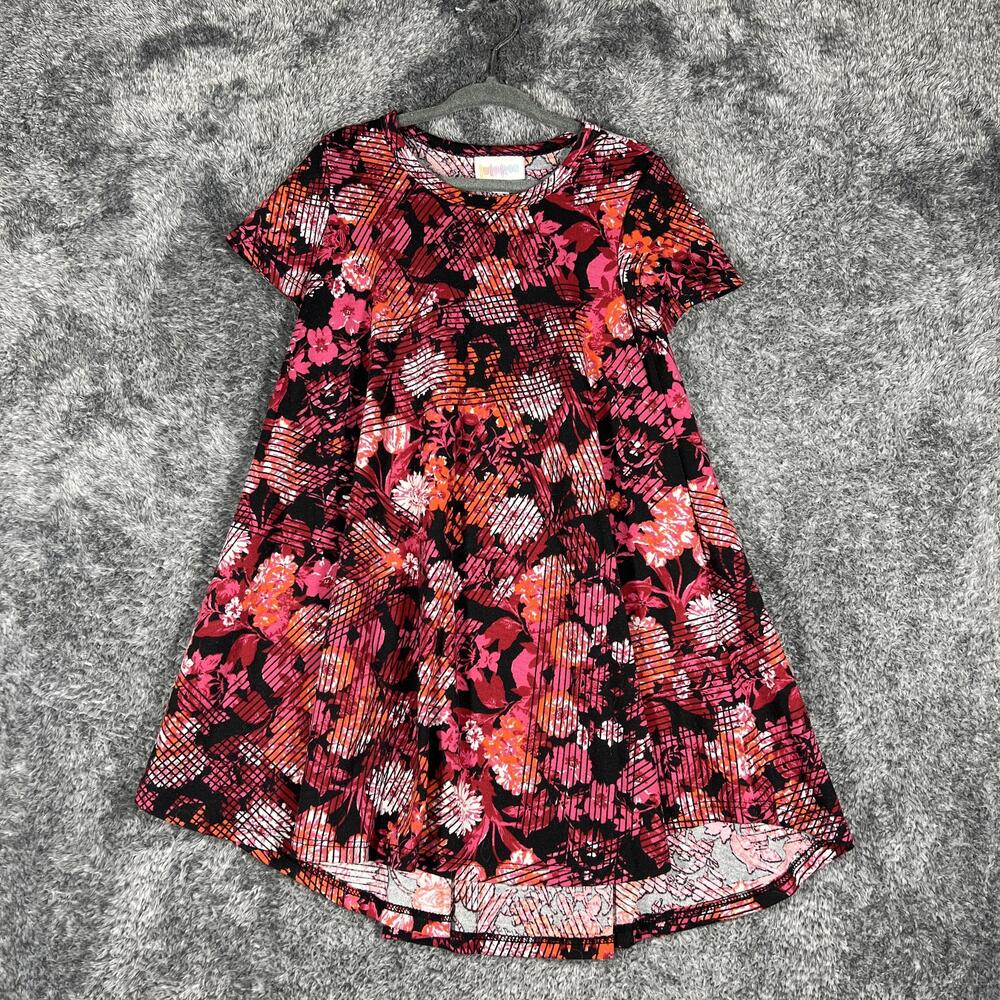 LuLaRoe Dress Girls 4 Pink Trapeze Swing Hi-Low Floral Jersey Stretch Party